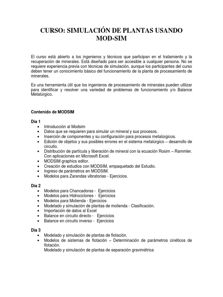 Curso de Simulación de Plantas MODSIM | PDF | Tecnología