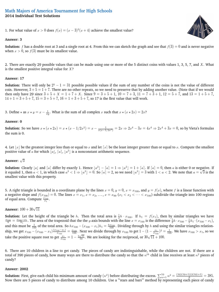 Math Majors of America Tournament For High Schools: 2014 Individual ...