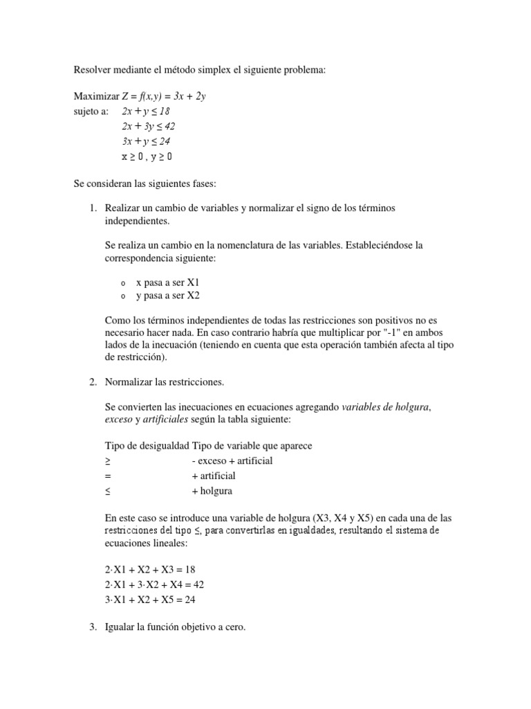Resolver Mediante El Método Simplex El Siguiente Problema | PDF ...