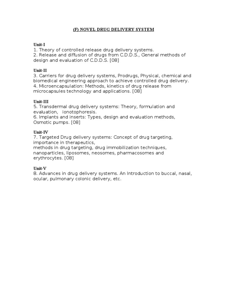 Overview of Novel Drug Delivery Systems | PDF