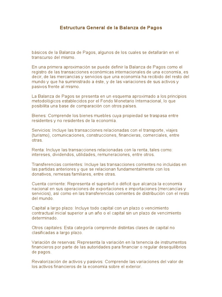 Estructura General de La Balanza de Pagos | PDF | Balance de pagos ...