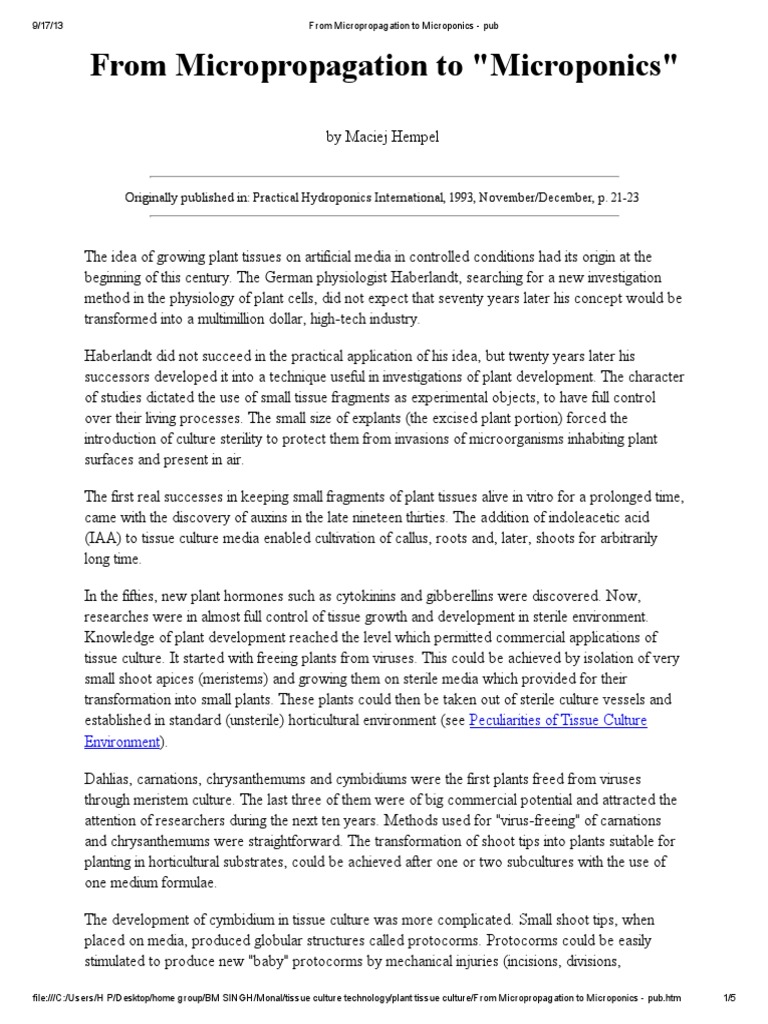 From Micropropagation To Microponics | PDF | Botany | Agriculture