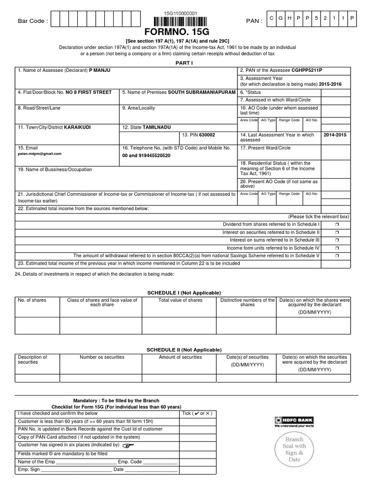 9 for form withdrawal pf filled) Form 15 (Pre G