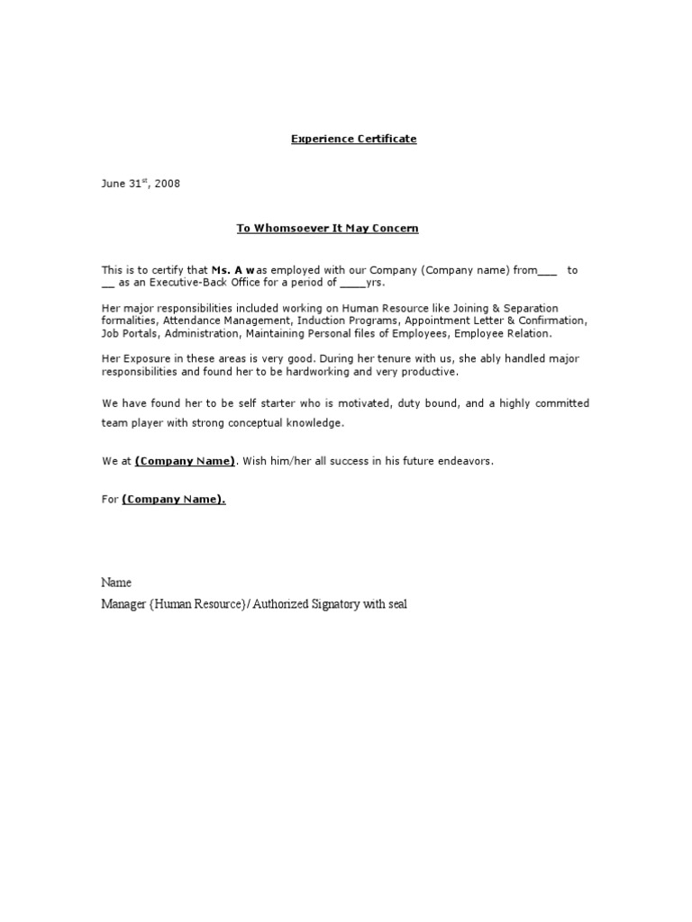 Reliving &amp; Experience Letter Human Resource Management