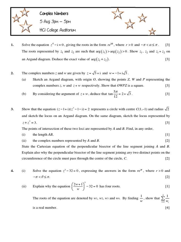 Complex Numbers Worksheet PDF