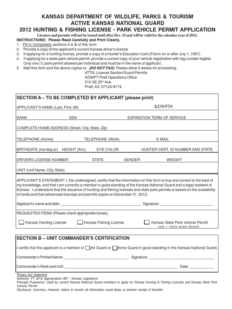 Kansas 2012 Hunting License PDF License Kansas