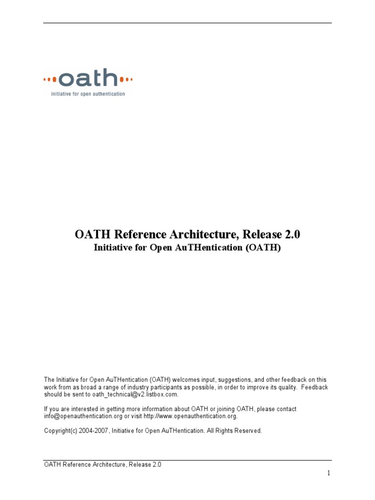 Oath Reference Architecture, Release 2.0: Initiative For Open  Authentication (Oath) | PDF | Provisioning | Authentication