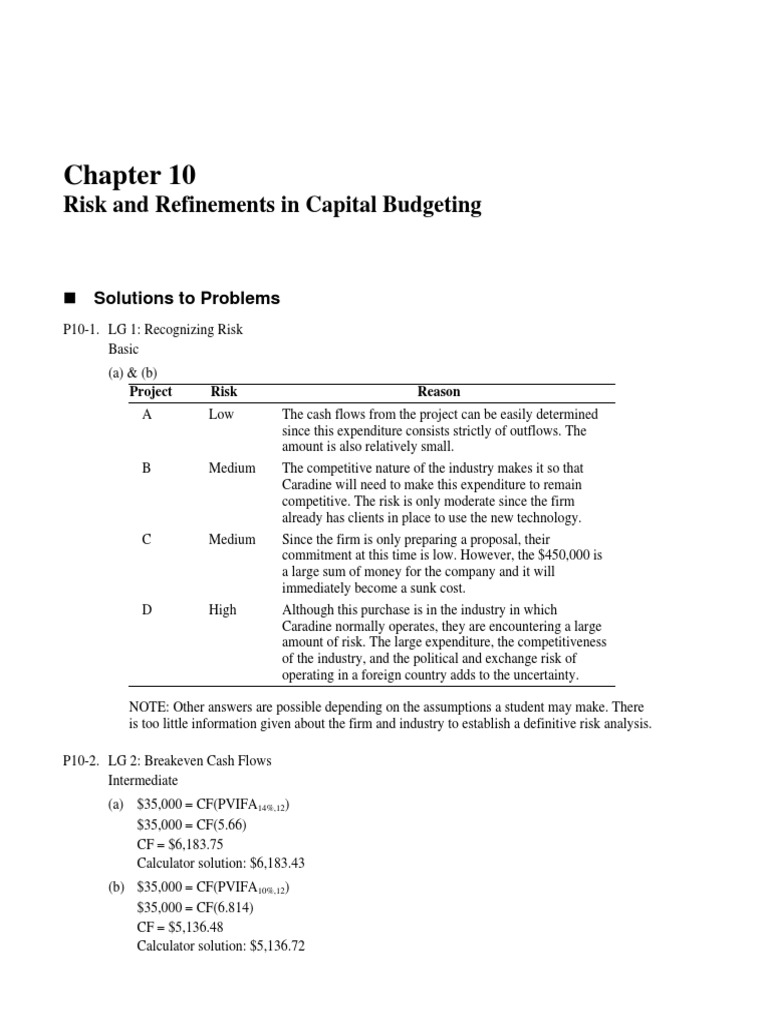Capital Budgeting Risk Analysis Solutions | PDF | Net Present Value ...