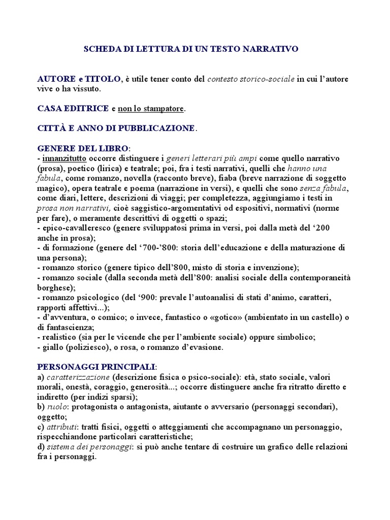Scheda Di Lettura Di Un Libro Pdf