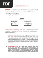 Computer Memory: Is An Essential Element of A Computer. Without Its Memory, A Computer Is of Hardly