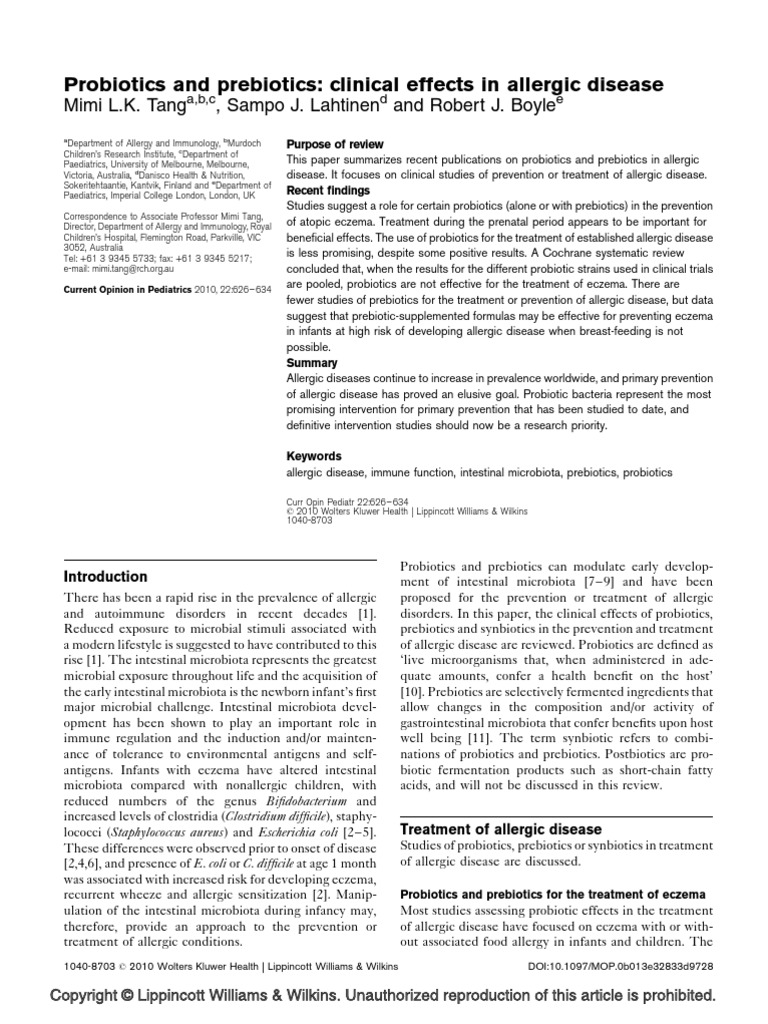Probiotics and Prebiotics For Treatment and Prevention of Allergic ...