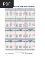 Calendar For Year 2015 (Malaysia) : January February March