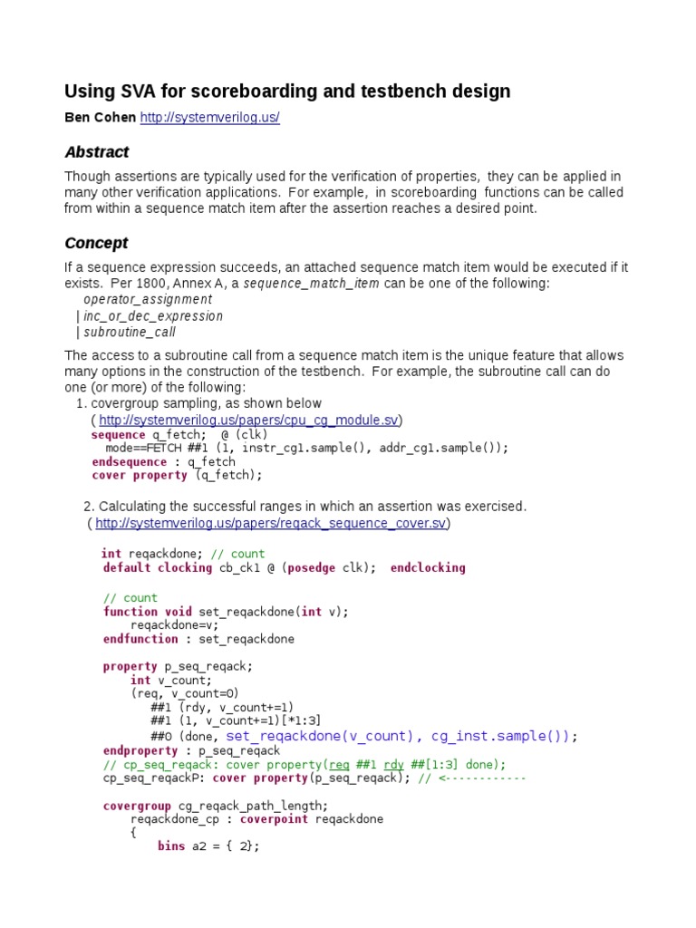 Scoreboarding with SVA Techniques | PDF | Subroutine | Areas Of ...