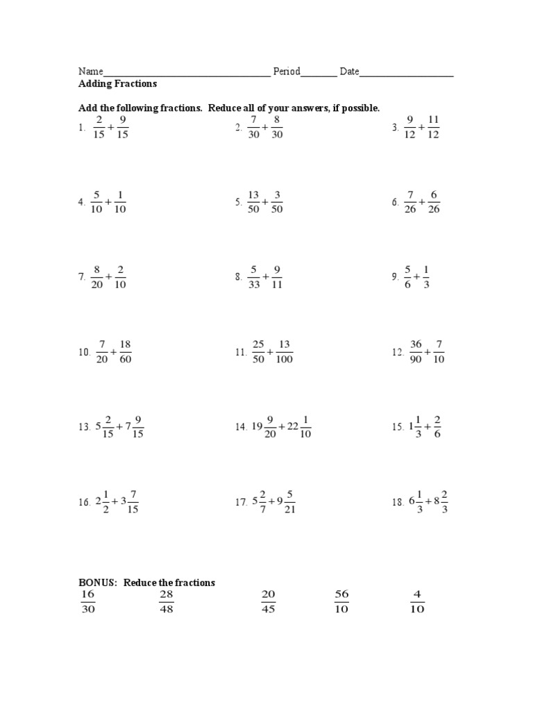Adding Fractions with Answers | PDF