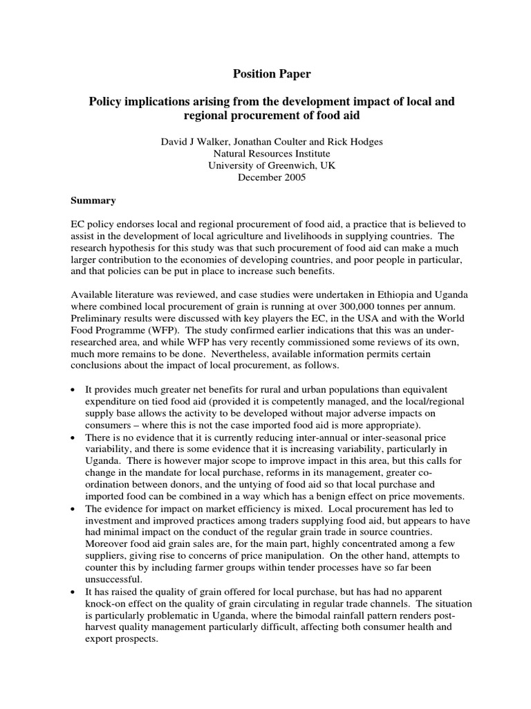 Local Food Aid Final Paper | PDF | Aids | World Food Programme