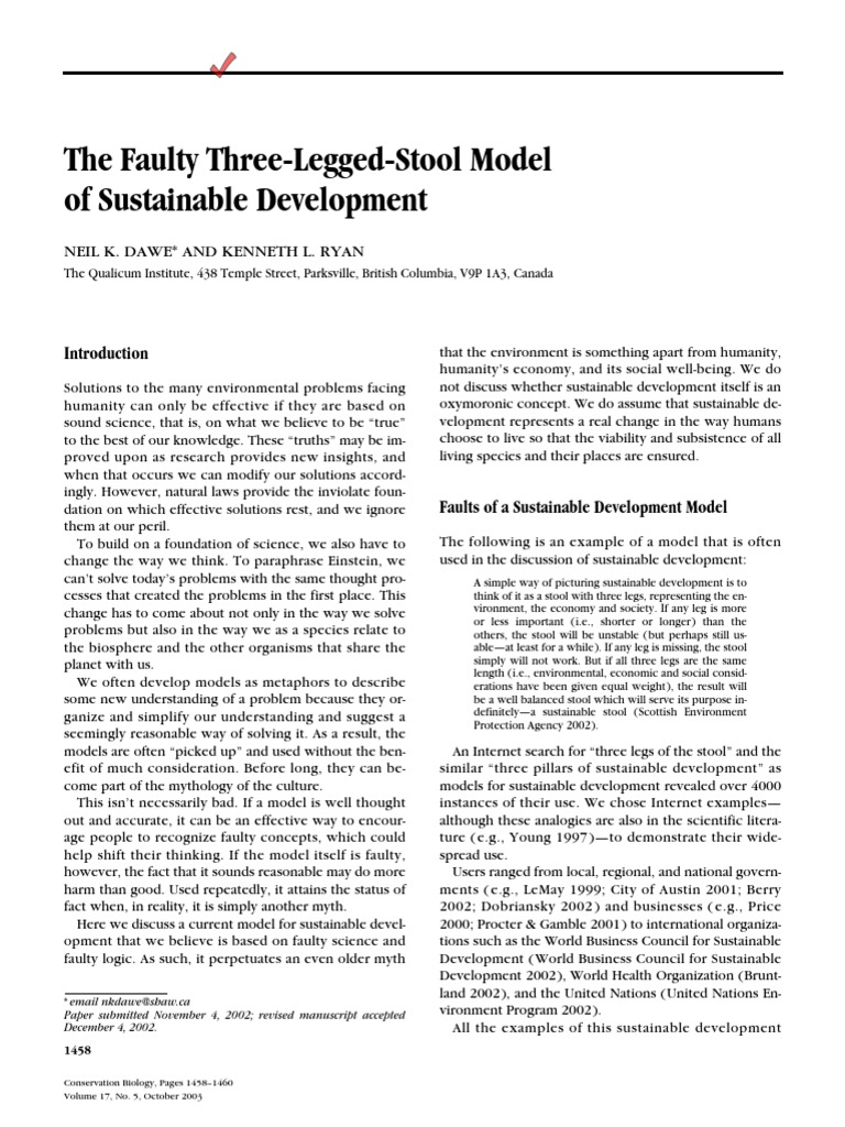 The Faulty ThreeLeggedStool Model of Sustainable Development Download Free PDF Economic