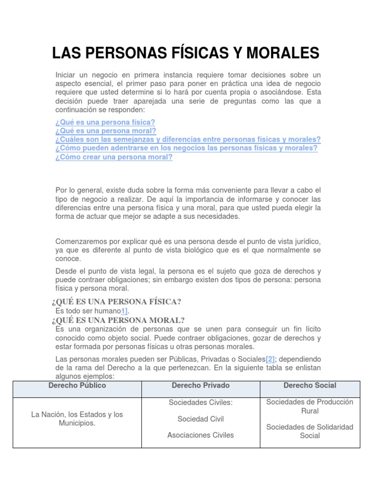 Personas Morales y Personas Fisicas | PDF | Personalidad legal | Sociedad