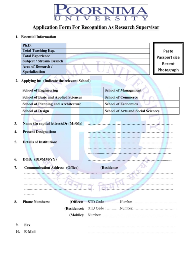 Gm Pu Supervisor Form Pdf University Academia