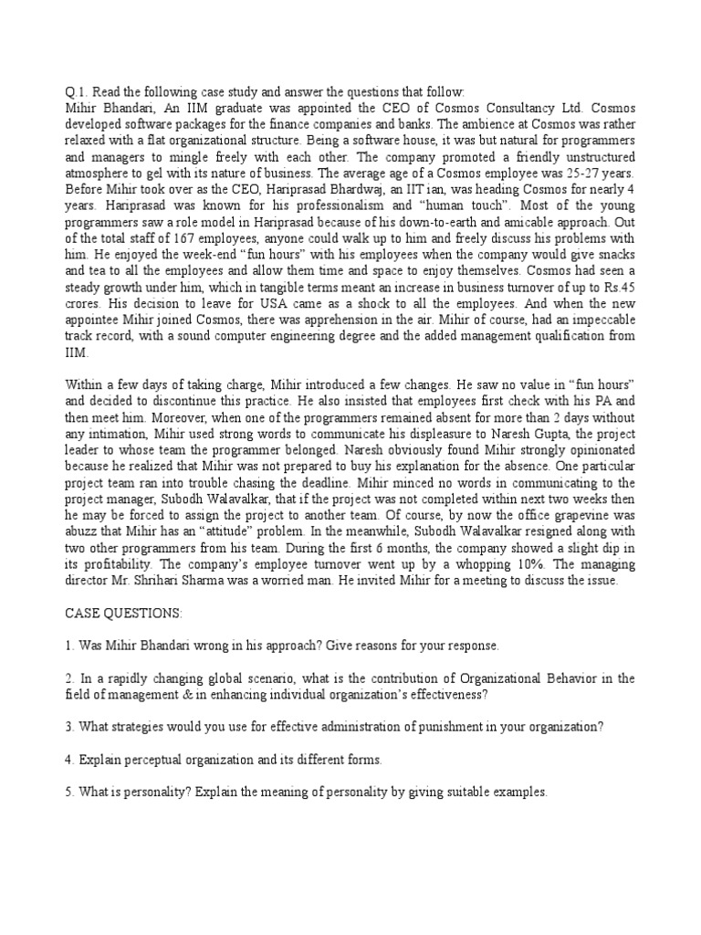 Organizational Behaviour Case Study Business Personal Growth