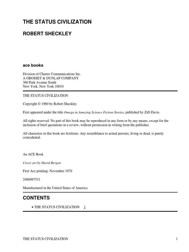 The Status Civilization by Sheckley, Robert, 1928-2005 | PDF | Poison ...