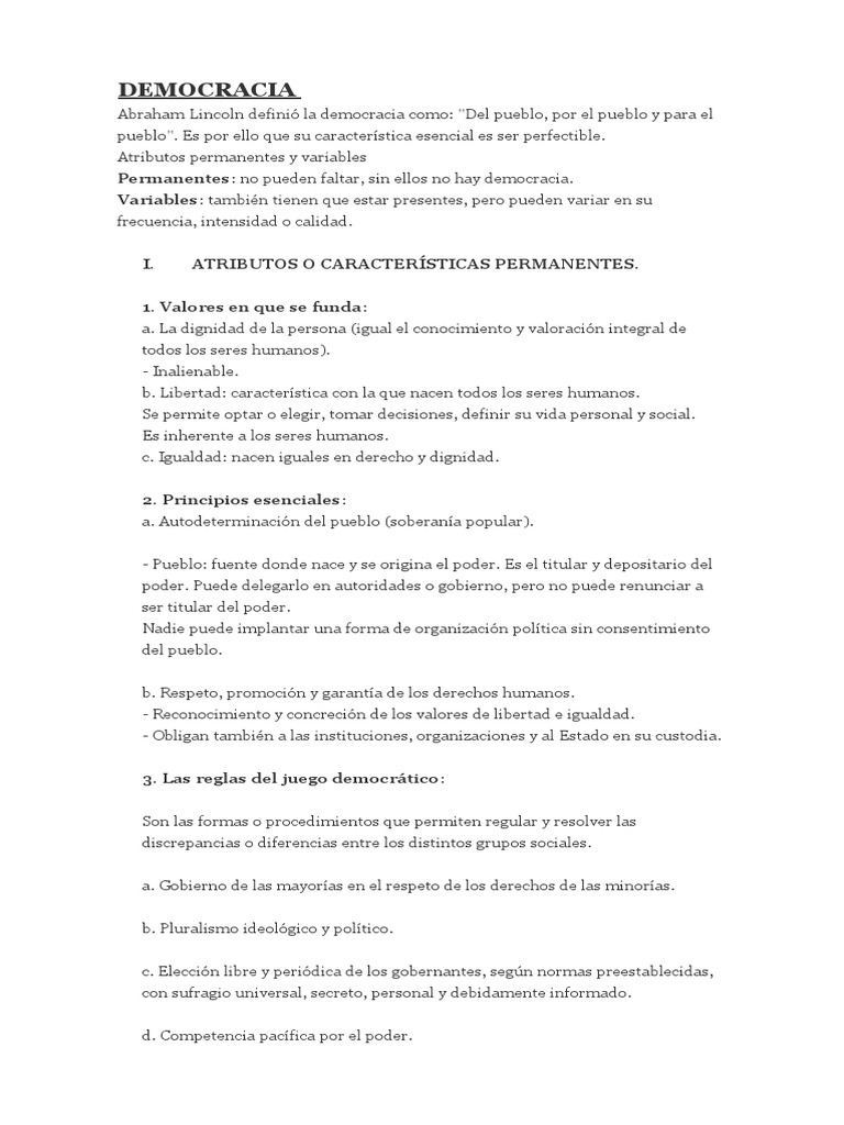 Atributos Esenciales de la Democracia | PDF | Democracia | Ideologías ...