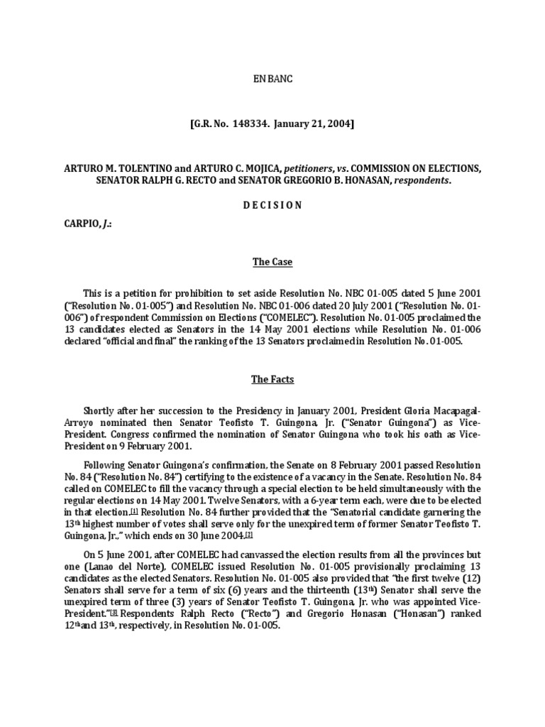 Consti SCRA Cases Tolentino Case - WLC | PDF | Standing (Law) | United ...