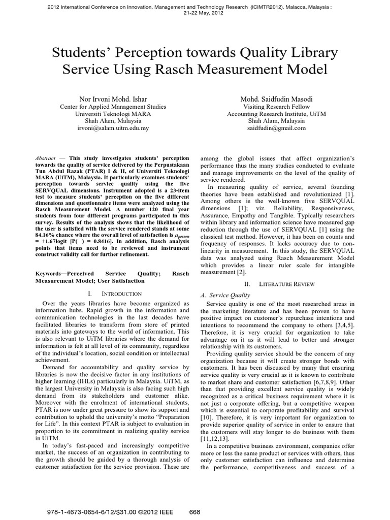 Students' Perception Towards Quality Library Service Using Rasch ...