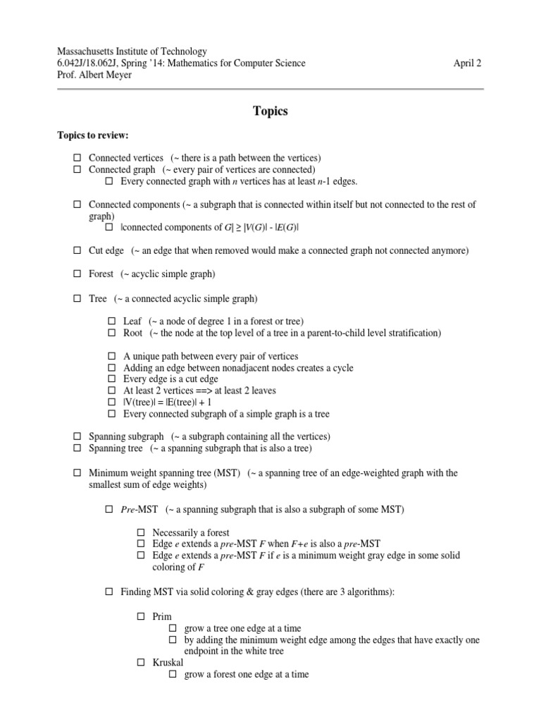 Graph Theory and MST Concepts | PDF | Vertex (Graph Theory ...