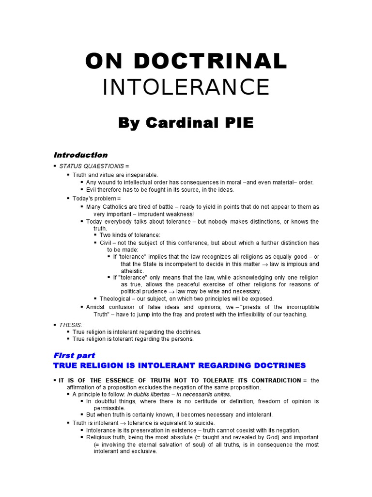 Doctrinal Intolerance in Catholicism | PDF | Toleration | Christian Church