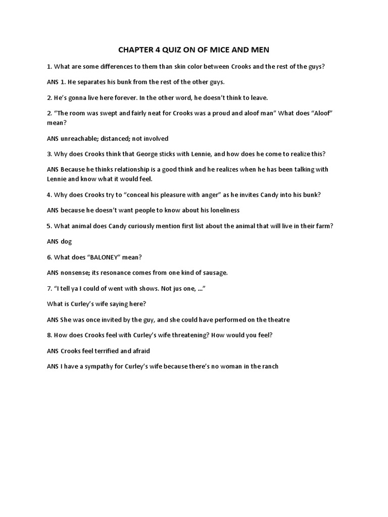 Chapter 4 Quiz for Of Mice and Men | PDF