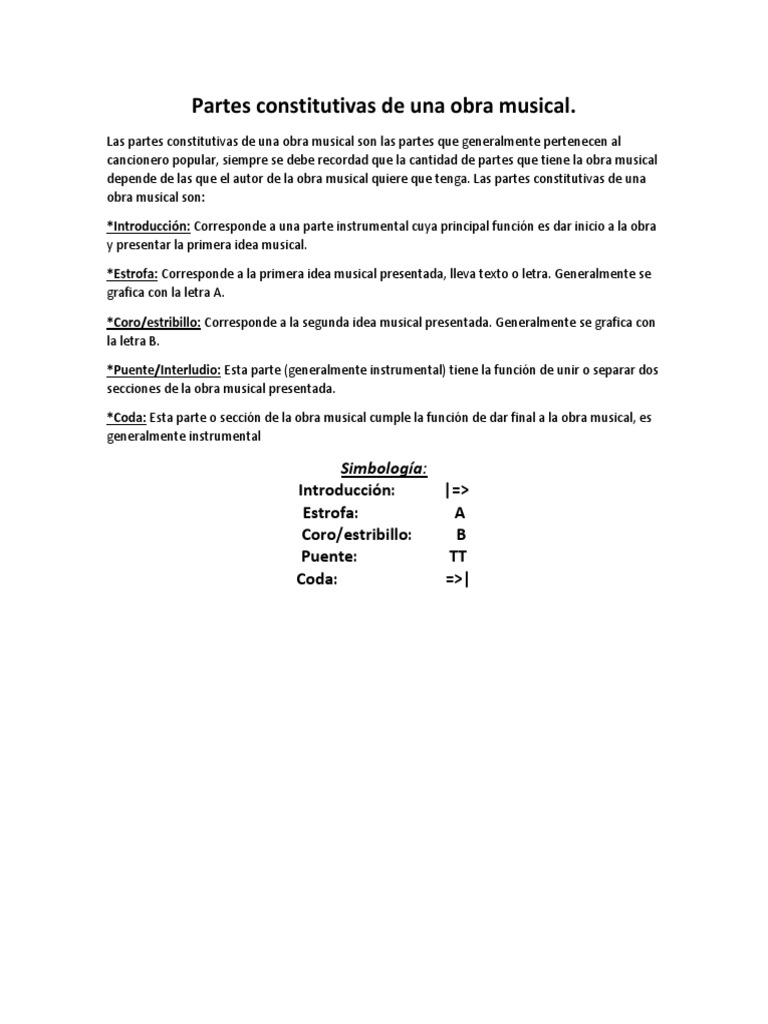 Partes Constitutivas de Una Obra Musical Estribillo Formas musicales