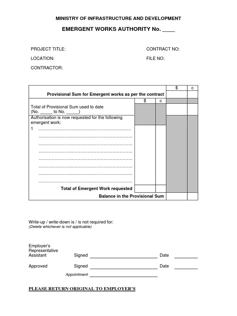 Emergent Works Authorization Request | PDF