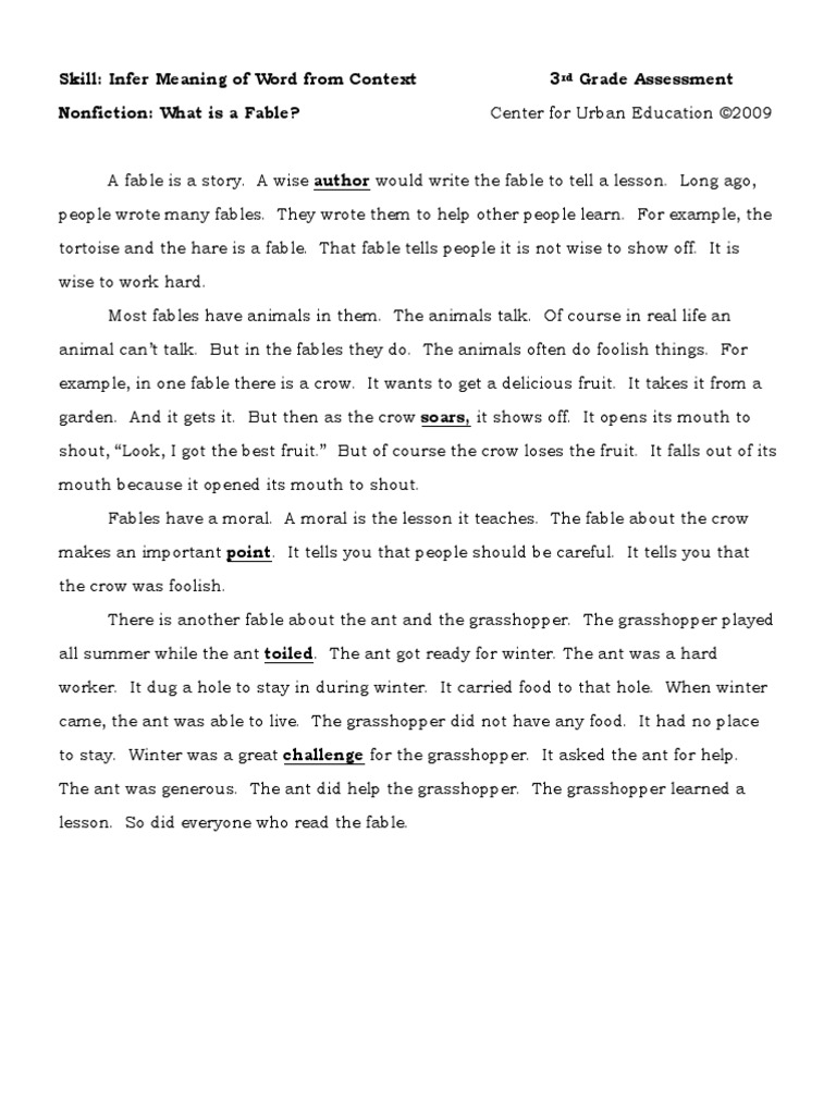 Skill Infer Meaning Of Word From Context 3 Grade Assessment Nonfiction