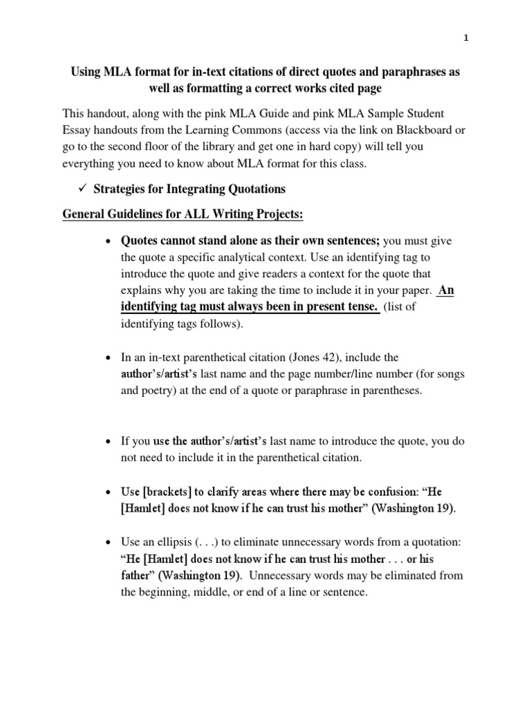Revised Master Mla Handout Citation Bracket