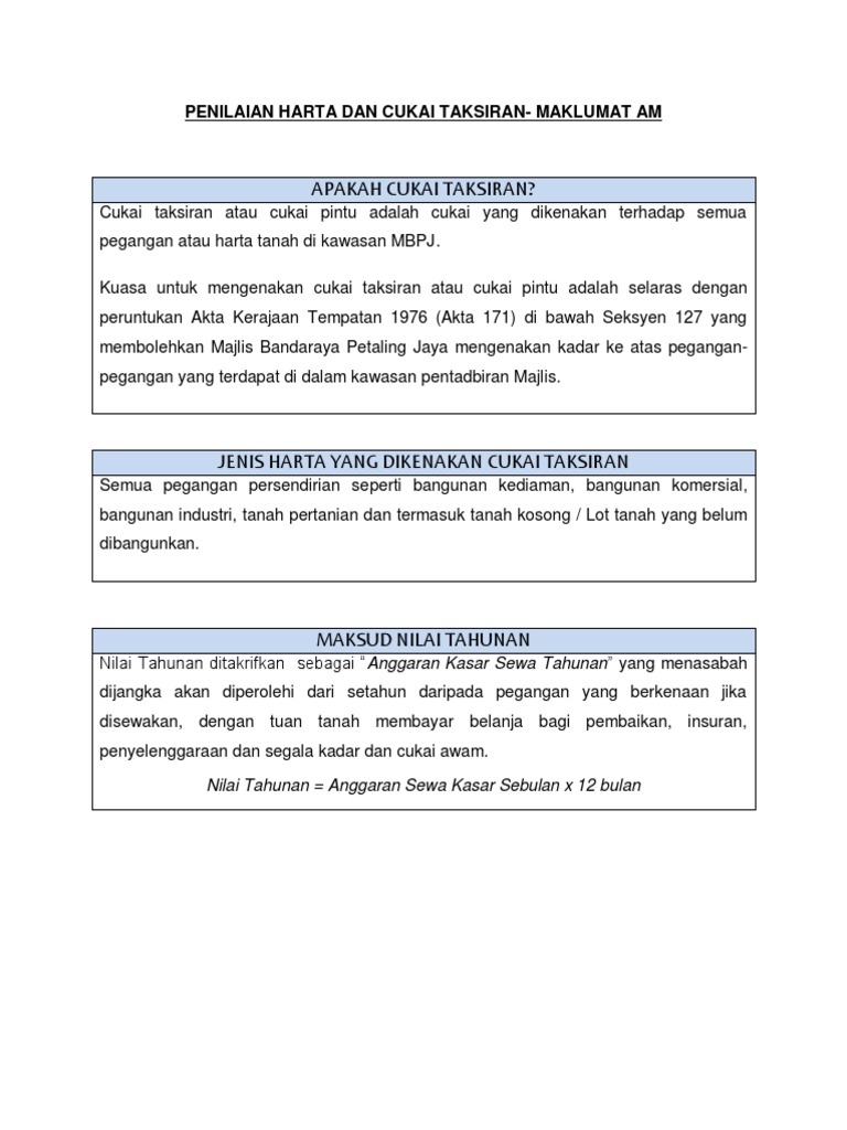 1 Maklumat Cukai Taksiran Faq Pdf