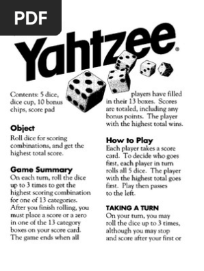 Yahtzee Instruction Manual