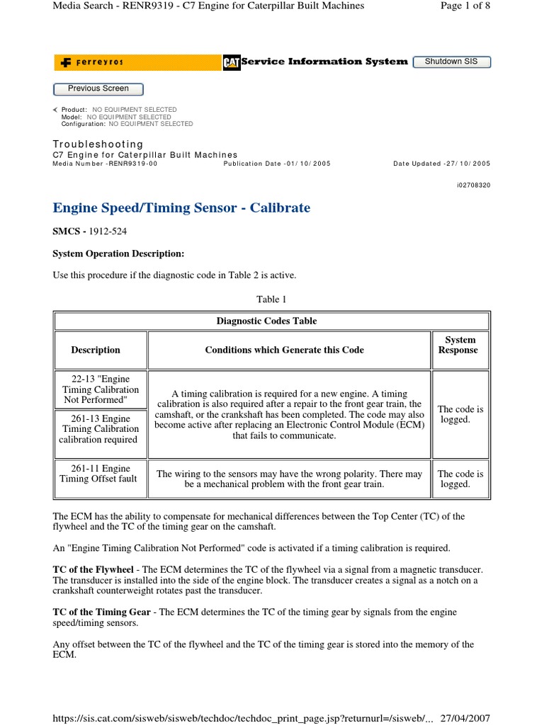 Engine Speed&Timing Sensor - Calibrate (RENR9319) | PDF | Electrical ...
