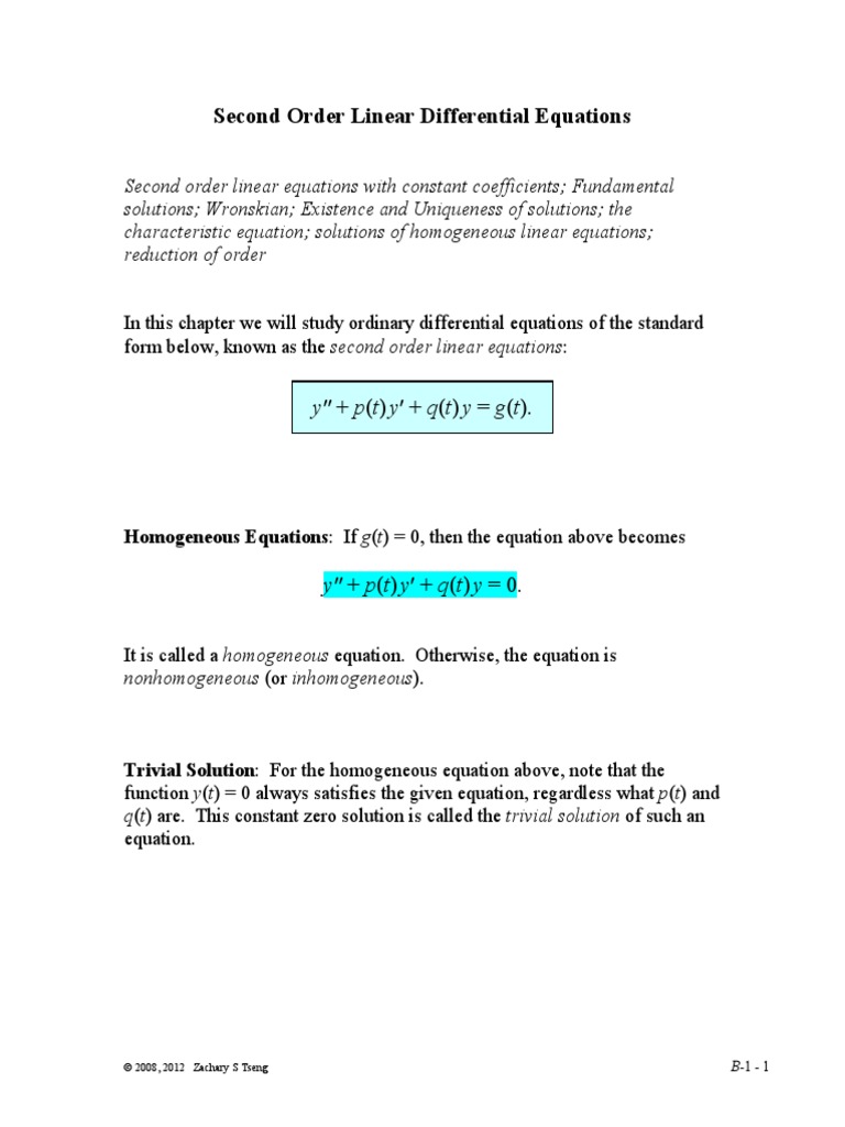 Notes-2nd Order ODE Pt1 | PDF | Ordinary Differential Equation | Equations