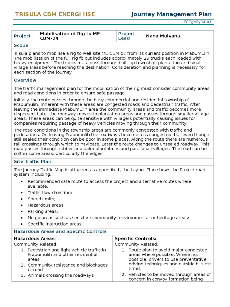 Trisula CBM Journey Management Plan | PDF | Industries | Transport