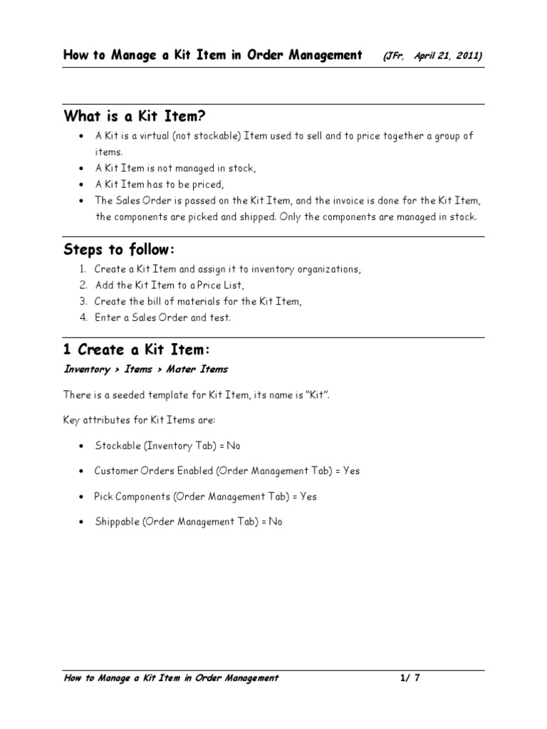 How To Manage A Kit Item in Order Management | PDF | Invoice | Inventory