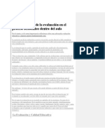 La Importancia de La Evaluación en El Proceso Académico Dentro Del Aula