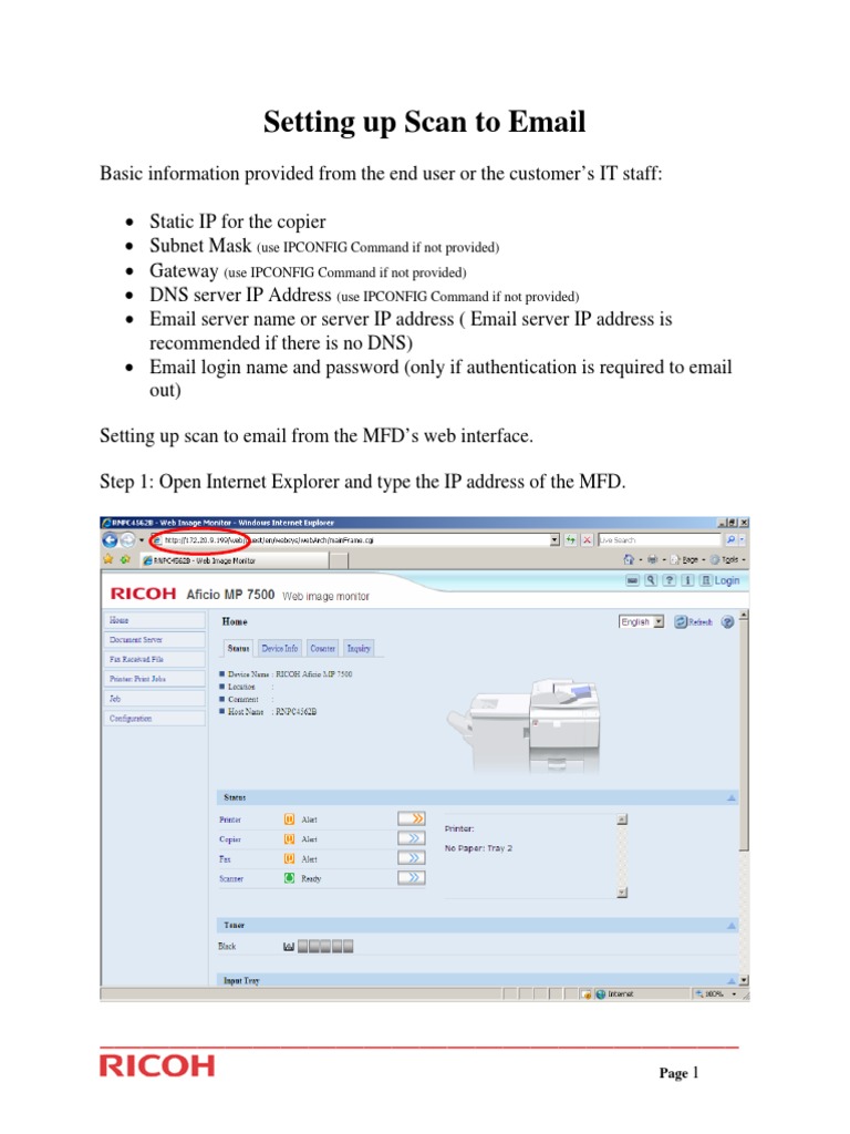 How To Scan To Email On RICOH Mp5500 PDF Email Ip Address