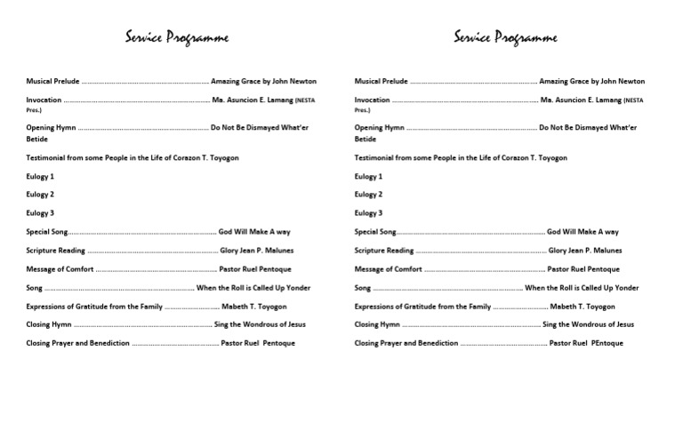 Service Programme Service Programme: (Nesta Pres.) (Nesta Pres.) | PDF