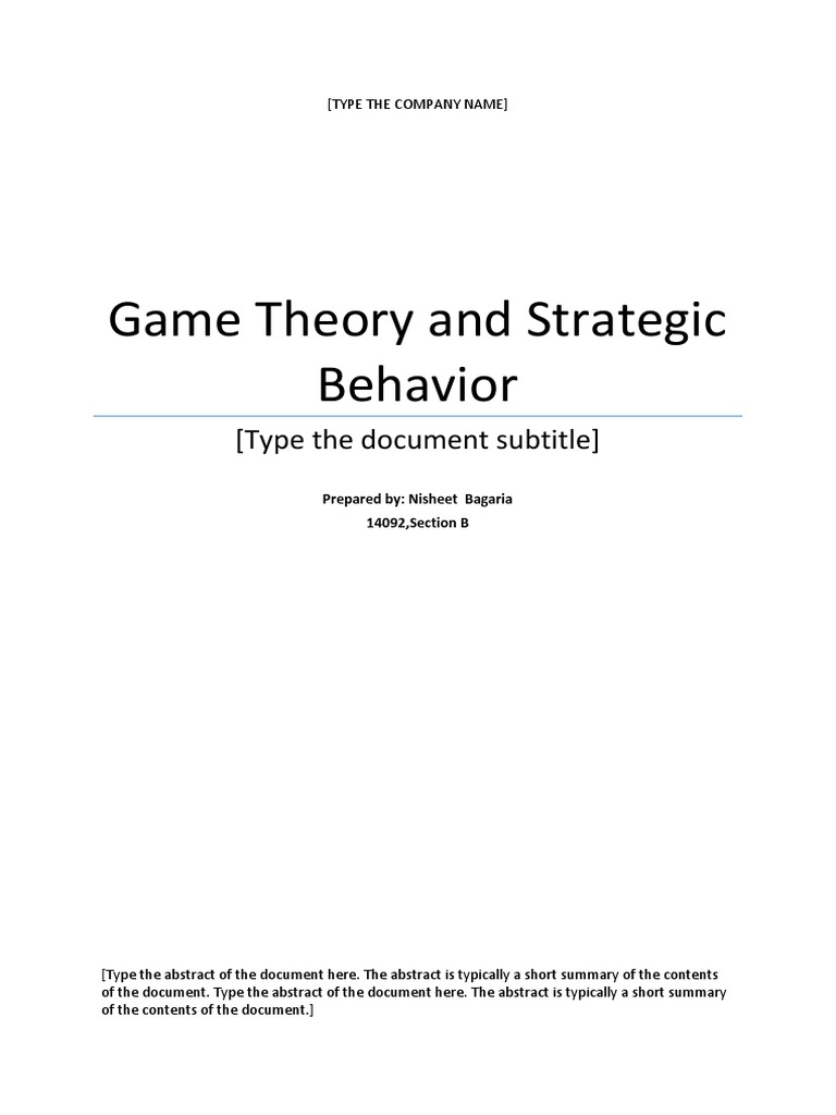 Game Theory and Strategic Behavior: (Type The Document Subtitle) | PDF