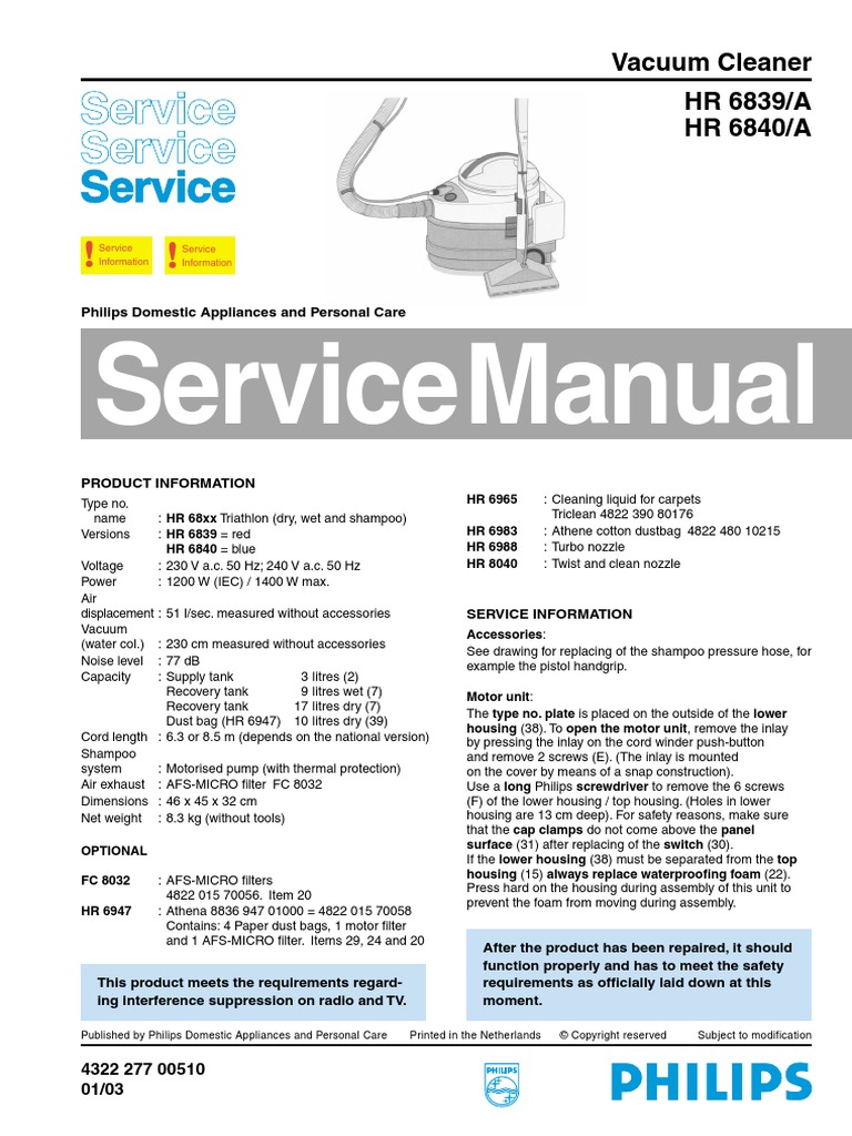 Philips Hr6839a Hr6840a | PDF | Vacuum Cleaner | Manufactured Goods