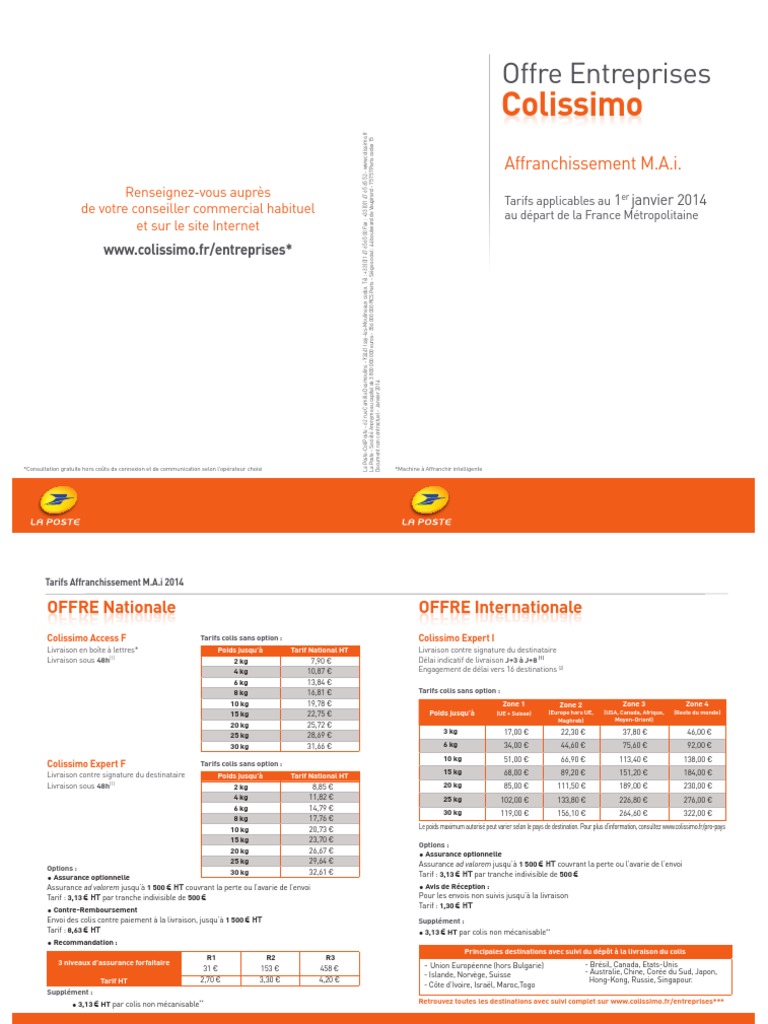 Tarif La Poste 2022 Colissimo Tarif Colissimo Entreprise 2014 | Système postal | Services publics