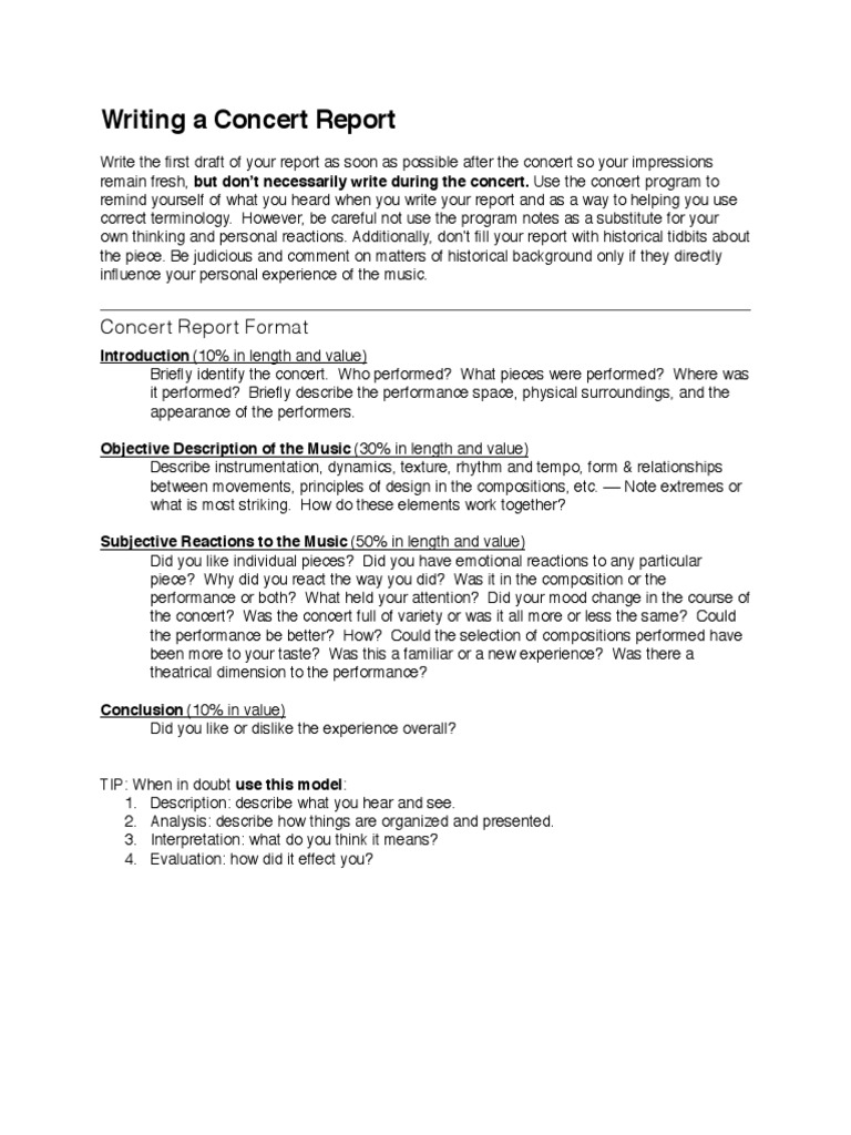 A Guide to Writing Effective Concert Reports Focusing on Subjective