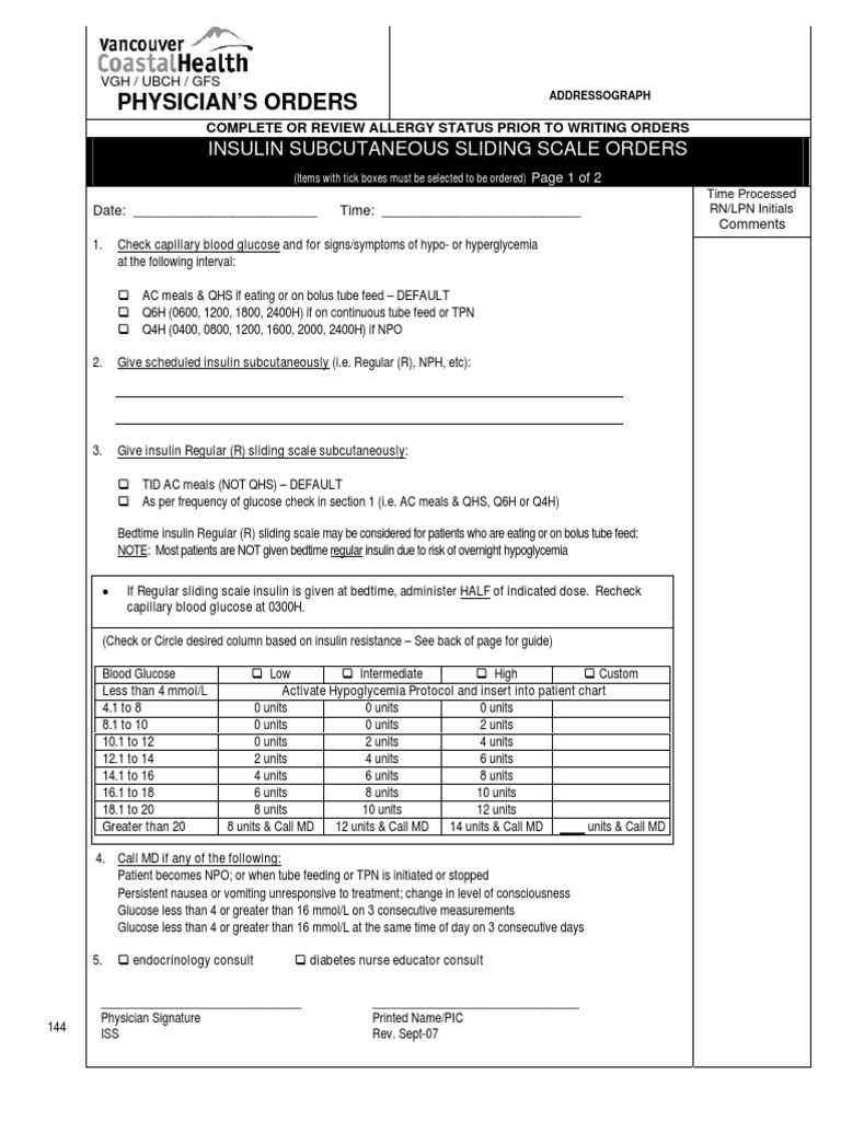 Hospital Insulin Orders Guide | PDF | Hypoglycemia | Disorders Of Endocrine  Pancreas