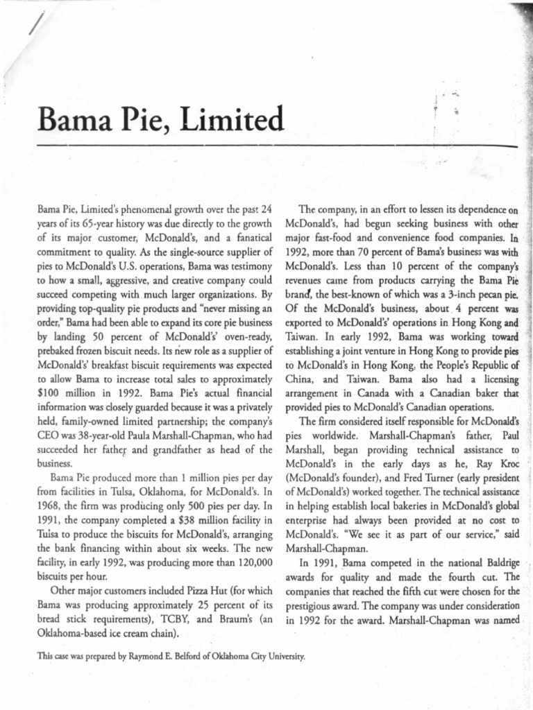 Bama Pie Case Study PDF
