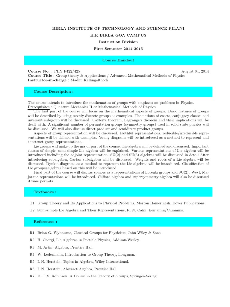 Handout Group Theory 14 15 Group Mathematics Abstract Algebra